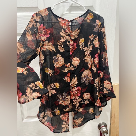 signature collection vintage y2k flared sleeves floral blouse with slit size 8 - Picture 5 of 7